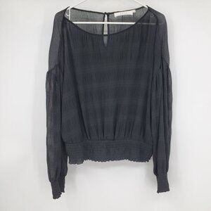 ASTR The Label Black Crinkled Gauzey Bishop Sleeved Shirt Size‎ XL